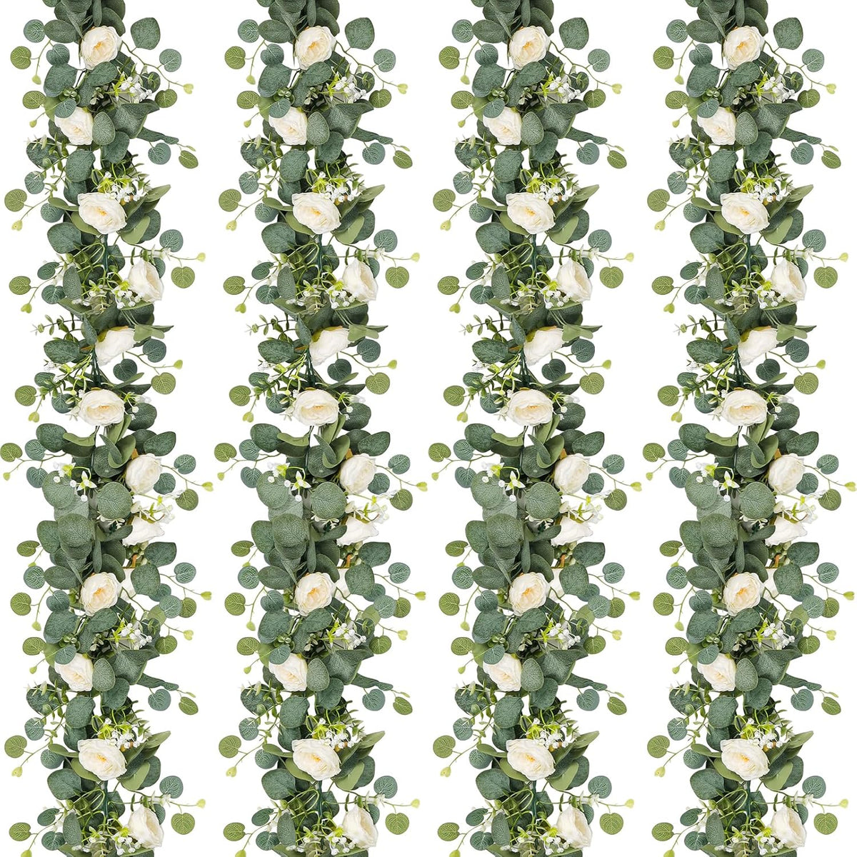 TOCHGREEN 2 Pack 13Ft Artificial Eucalyptus Flower Garland with Pink Roses, Fake Rose Flower Greenery Garland Floral Vines for Wedding Home Party Table Runner Decor (4PCS, Pink)