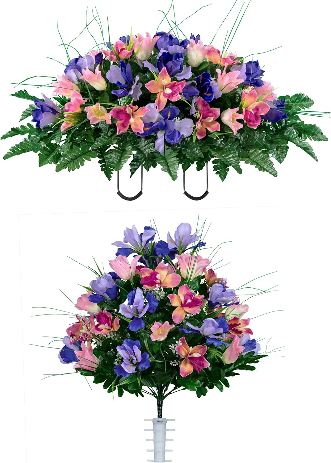 Sympathy Silks Ruby's Silk Flowers Artificial Flowers - Weighted Pot Bouquet Decoration - Height 18"-20" - Red Tulip and White Iris Potted Flowers