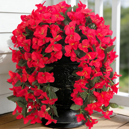 2 Pcs Artificial Faux Bougainvillea Flowers Plants for Outdoor Outside Summer Decoration, Fake Silk UV Resistant Long Trailing Vines for Front Door Porch Planter Balcony (Purple Rose Red)