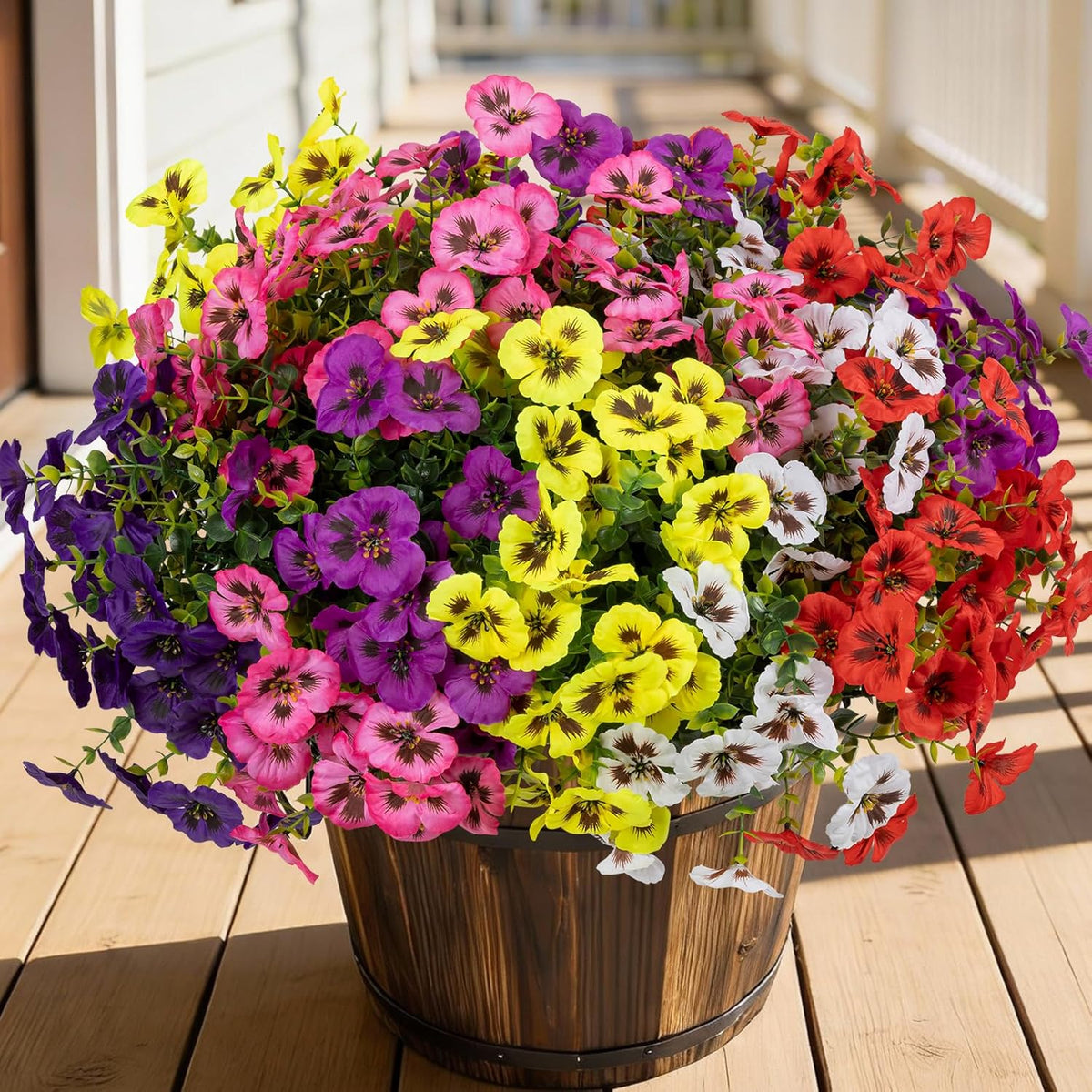 24 Pcs Artificial Fake Pansy Flowers for Outdoor, Faux Silk Plants Flowers UV Resistant Pansies Spring Flowers for Planter Front Door Porch Yard Patio Garden Window Box Home Decor (6 Color)