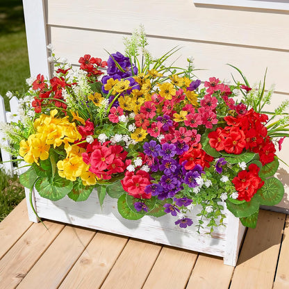 16 Bundles Artificial Flowers for Outdoors, UV Resistant Silk Faux Flowers for Outside Planters, Garden, Porch, Yard, Home Decor (Mixed Color)