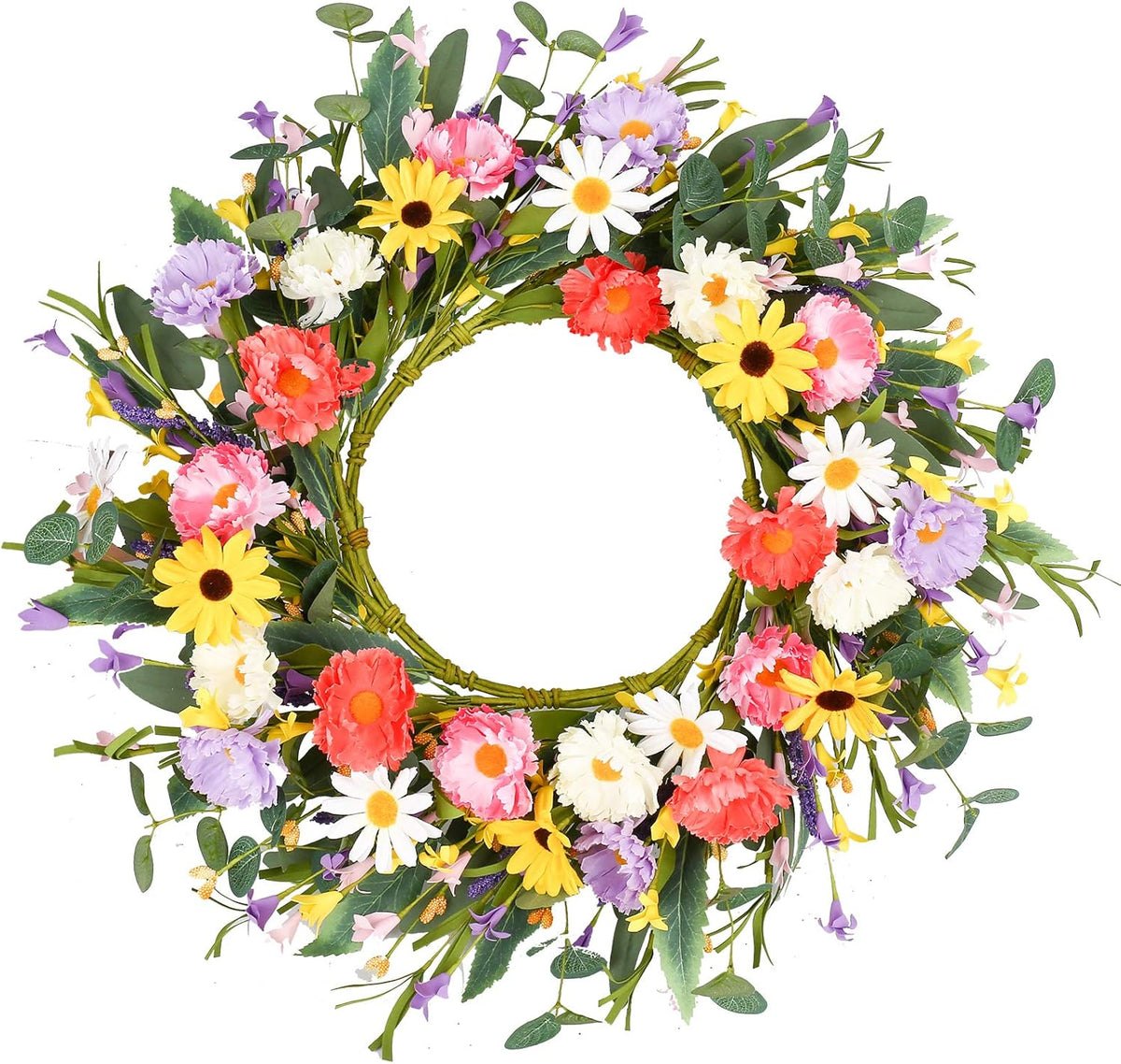 VioletEverGarden Spring Wreaths for Front Door 22 Inch Spring Wreath 6 Colors Summer Wreath with Lavender Daisy and Eucalyptus for Indoor Outdoor Holiday Celebration