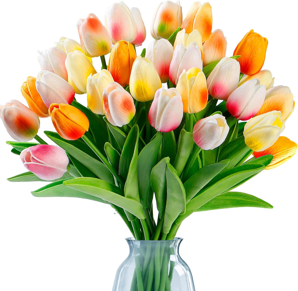 Sggvecsy 30 Pcs Fake Tulips Artificial Flowers Real Touch PU Faux Flowers Tulip Stems for Wedding Spring Bouquet Floral Arrangement Home Office Party Decorations for Mother's Day (Multi Colors)