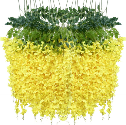Artificial Wisteria Hanging Flowers-Fake Wisteria Flower Garland Silk Vines Rattan Decor for Home Wedding Arch Wall Garden Greenery Bedroom Outdoor Office Party Decoration (24, Purple)