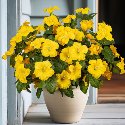 19 Inch Artificial Fake Flowers for Outdoor, 4 Pcs Faux Silk Petunias Spring Flowers for Outside for Indoor Porch Planter Front Door Garden Patio Window Box Home Decor (Multiple Color)