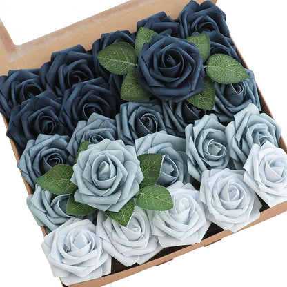 Floroom Artificial Flowers 25 Pcs Real Looking Lavender Purple Ombre Colors Foam Fake Roses with Stems for DIY Wedding Bouquets Bridal Shower Floral Centerpieces Party Tables Home Decorations