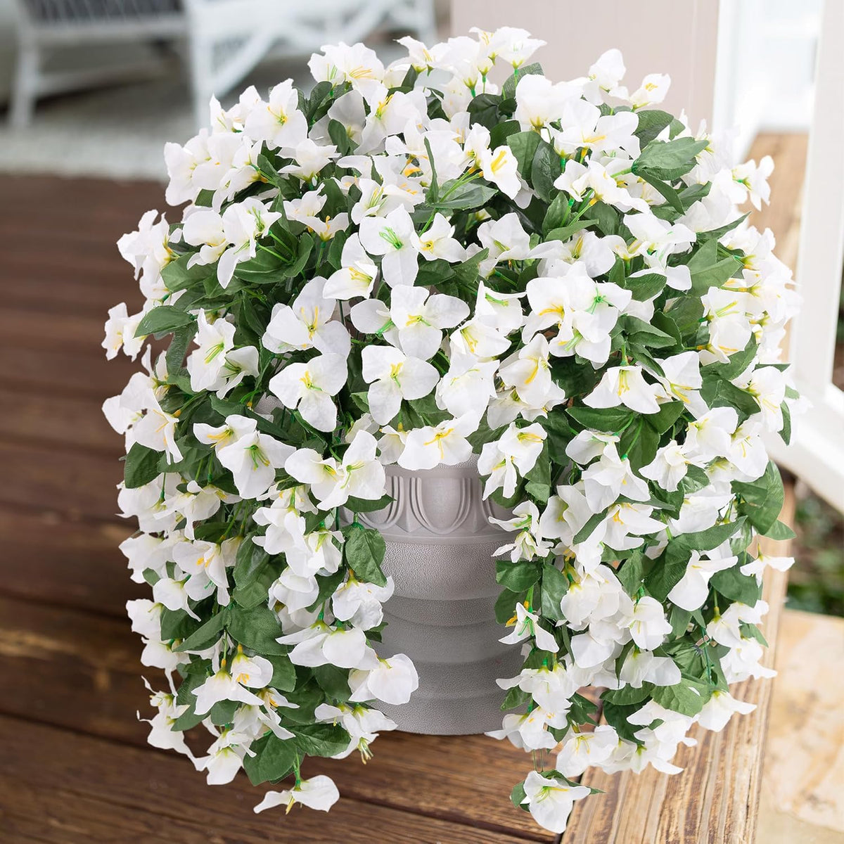 Faux Bougainvillea Artificial Flowers Plants for Outdoors Outside Decoration, 2 Pcs Purple Fake Flowers UV Resistant Look Real Silk Long Trailing Vines for Front Door Porch Planter Urn Patio Garden