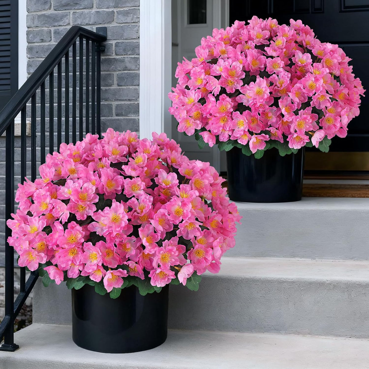 2 Sets of Artificial Camellia Topiary Ball Trees - Fake Flower Potted Plants, UV Resistant Faux Camellia Potted Bushes for Front Door, Farmhouse, Porch, Garden, Outdoor Decoration (White)