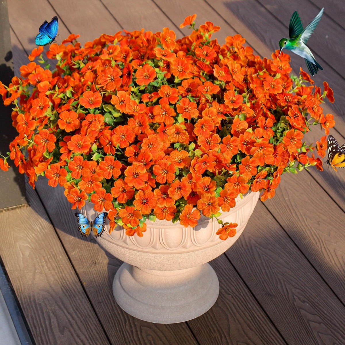 Faux Artificial Plants Flowers for Outdoor Planters Spring Summer Decor 16 Bundles Fake Eucalyptus Silk Daisy UV Resistant Realistic Used for Outside, Home, Front Porch, Patio, Yard Decorations