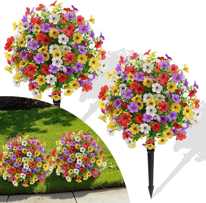 Alupssuc 2Pcs 20" Artificial Topiary Ball Flowers For Outdoors Planters, Spring Decoration with Spike, UV Resistant Faux Summer Plants, Fake Bushes Indoor Decor, Mix 4 Colors for Garden, Porch & Patio