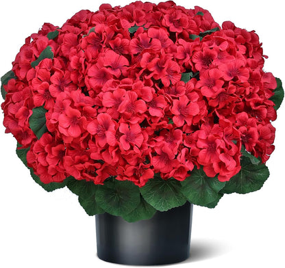 18" Artificial Geraniums Topiary - 2 Set for Front Porch Decor, Faux Silk Flowers Bushes UV Resistant Potted Plants for Outdoor Indoor Door Offices Garden Farmhouse Home Decor (Red)