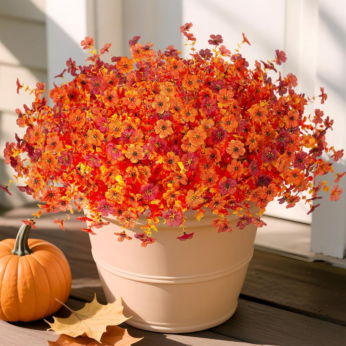 Artificial Fake Mums Flowers for Outdoor Spring Summer Decor, 12 Bundles Faux Silk Plants Daisy for Planter Pot Colorful UV Resistant Look Real for Front Door Porch Patio Outside Yard(Red Pink)