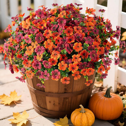 Ammyoo Artificial Fake Plants Flowers for Outdoor Spring Decor, 12 Bundles Faux Silk Mums for Planter Pot Colorful UV Resistant Look Real for Front Door Porch Patio Outside Yard(Purple Pink)