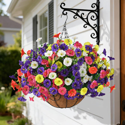 Homsunny Artificial Fake Hanging Flowers with Basket for Outdoors, Faux Silk Petunias Flower Spring Summer Decor UV Resistant Look Real Outside Patio Front Porch Decorations
