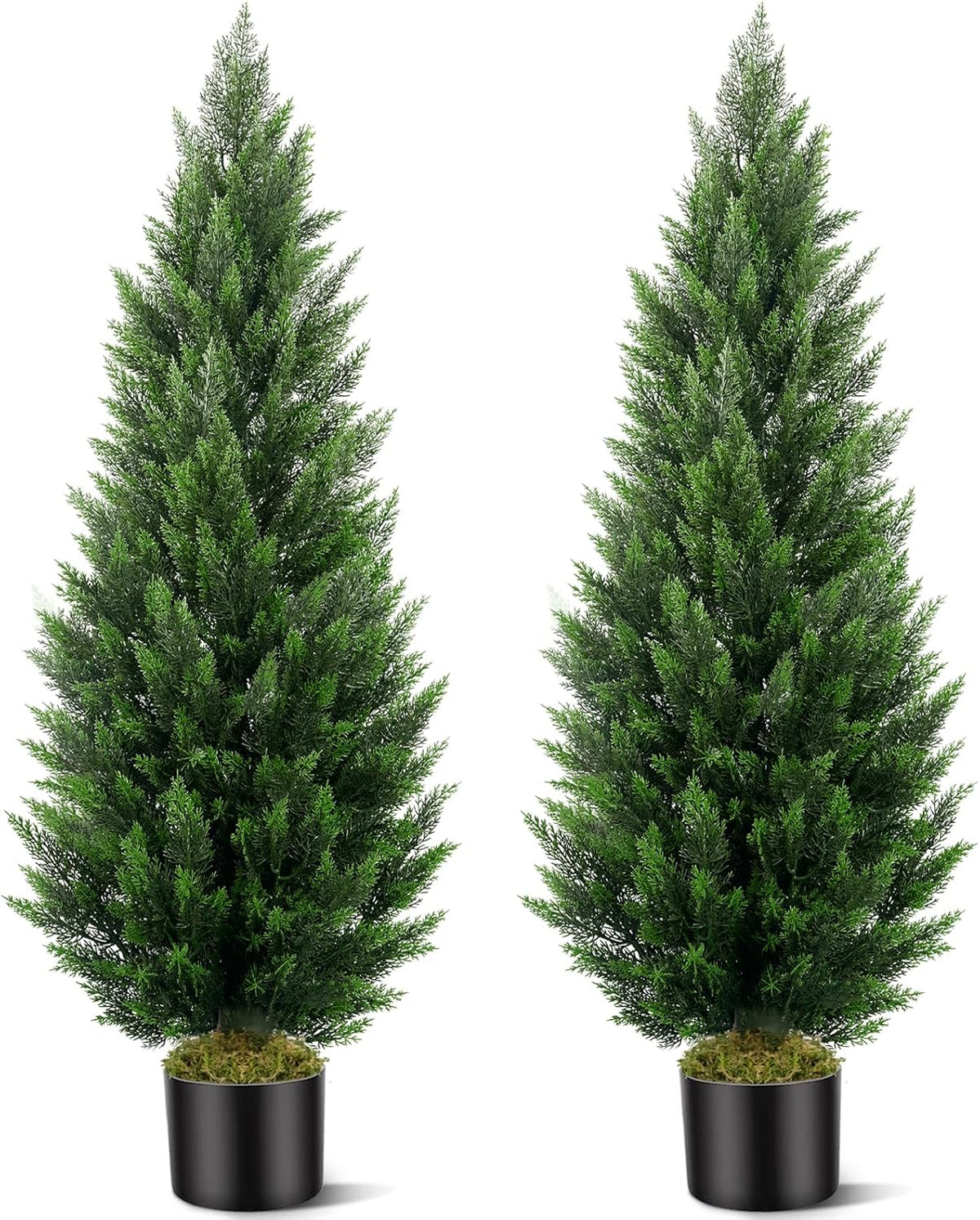 Artificial Topiary Cedar Trees 3FT Tall 2 Set with 12 Bundles Faux Silk Flowers, Outdoor Indoor Faux Pine Shrubs Plants, Fake Bushes Plants for Home Front Porch Door Patio