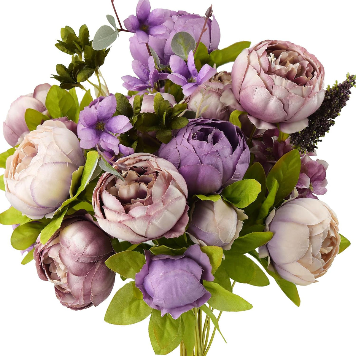 FiveSeasonStuff Artificial Peony Bouquets, 2 Cream Beige & Moss Green Silk Flower Bundles for Wedding Centerpieces & Home Decor – Vintage Peonies