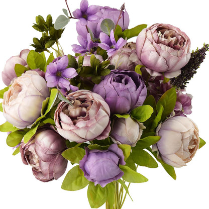 FiveSeasonStuff Artificial Peony Bouquets, 2 Cream Beige & Moss Green Silk Flower Bundles for Wedding Centerpieces & Home Decor – Vintage Peonies