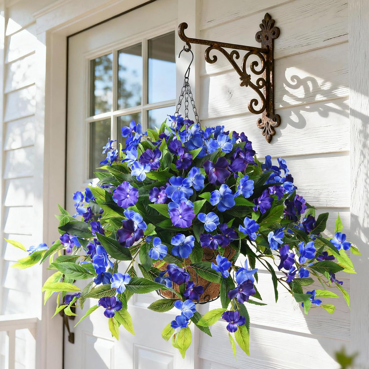 Hommyea Artificial Fake Hanging Flowers Plants Basket for Outdoors Outside Decoration UV Resistant Faux Silk Flowers Look Real Plastic Flowers for Spring Planters Home Porch Patio Garden Decor(purple)