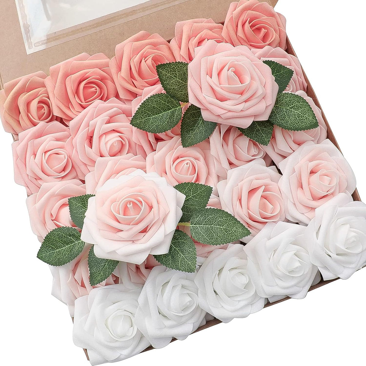 Floroom Artificial Flowers 25 Pcs Real Looking Lavender Purple Ombre Colors Foam Fake Roses with Stems for DIY Wedding Bouquets Bridal Shower Floral Centerpieces Party Tables Home Decorations