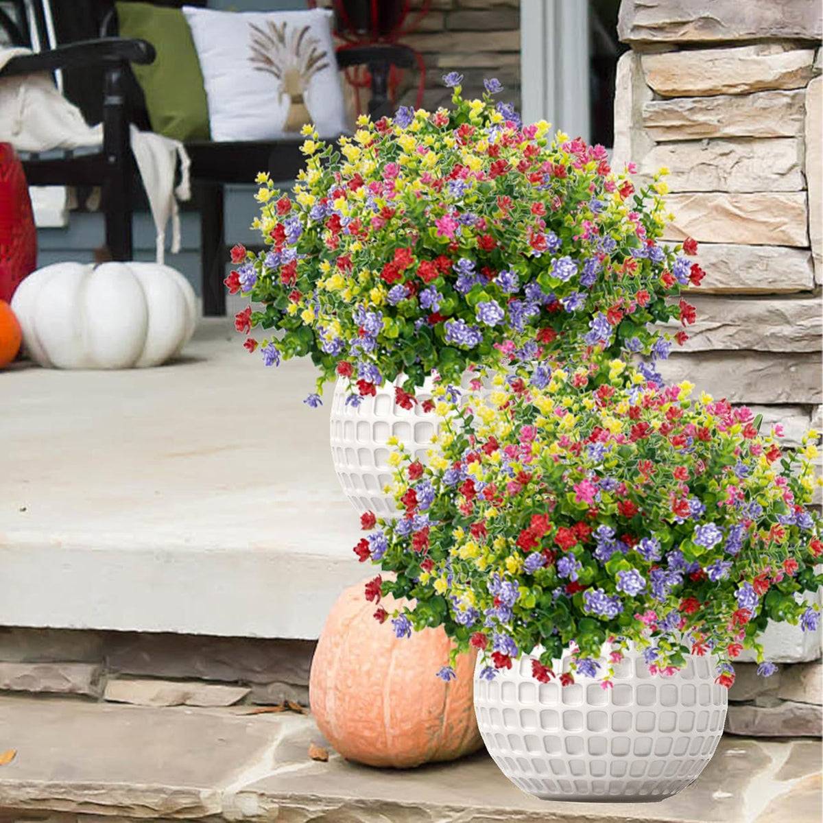 Outdoor Artificial Flowers UV Resistant, 20 Bundles Fake Realistic Floral Greenery Plants for Outside Porch, Window Boxes, Garden, Yard, Inside Home Table Decor, White