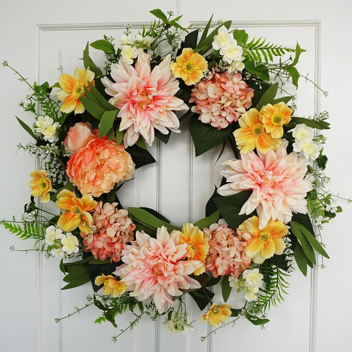 18 Inch Blue Faux Hydrangea Half Wreath, Spring Summer Year-Round Floral Wreaths Decor, Romantic Blooming Accent for Front Door, Porch, Living Room, Bedroom, Wall, Wedding Decorations