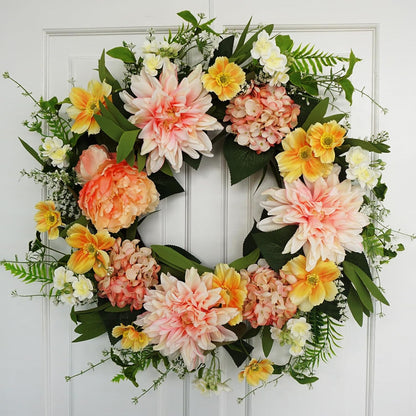 18 Inch Blue Faux Hydrangea Half Wreath, Spring Summer Year-Round Floral Wreaths Decor, Romantic Blooming Accent for Front Door, Porch, Living Room, Bedroom, Wall, Wedding Decorations
