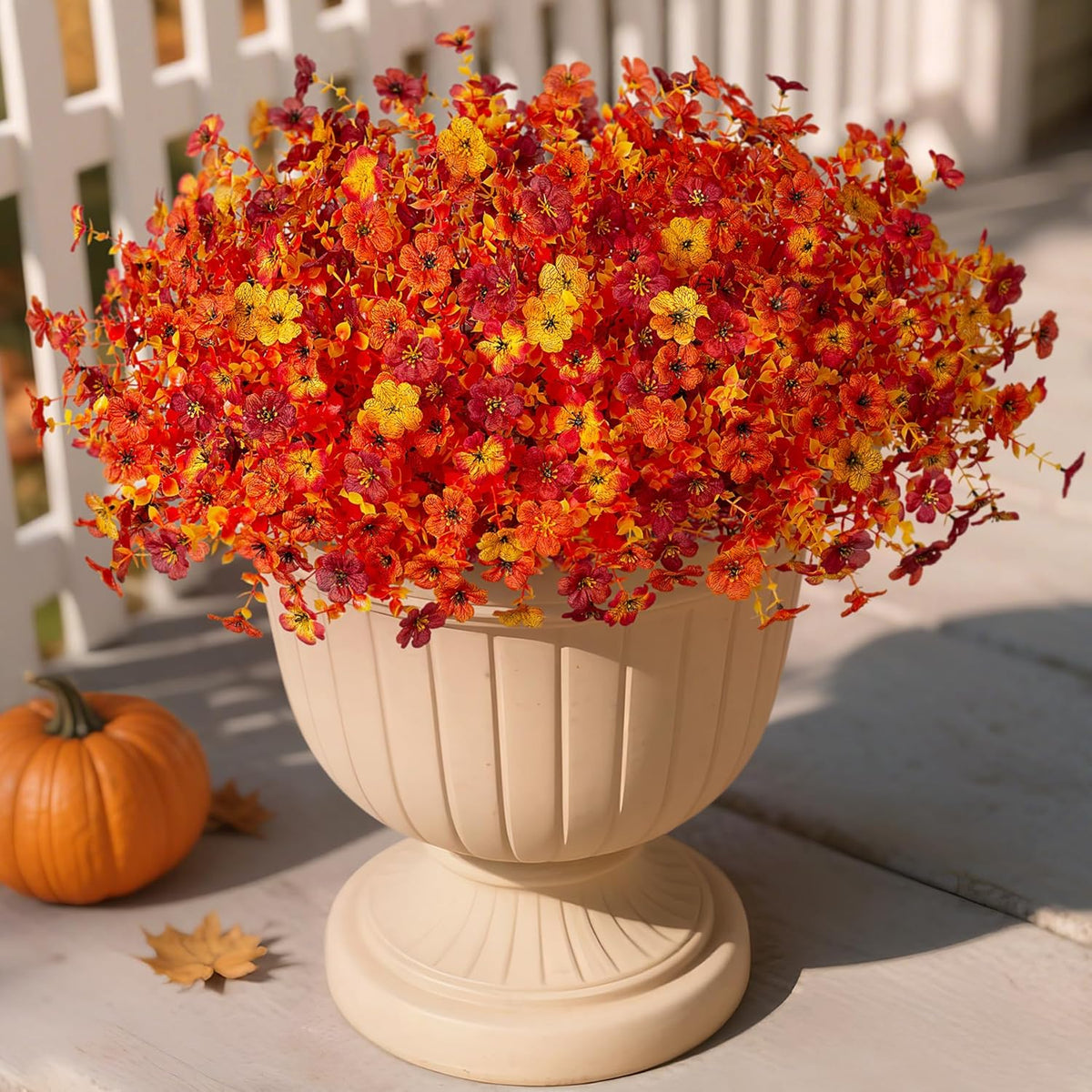 Artificial Fake Mums Flowers for Outdoor Spring Summer Decor, 12 Bundles Faux Silk Plants Daisy for Planter Pot Colorful UV Resistant Look Real for Front Door Porch Patio Outside Yard(Red Pink)