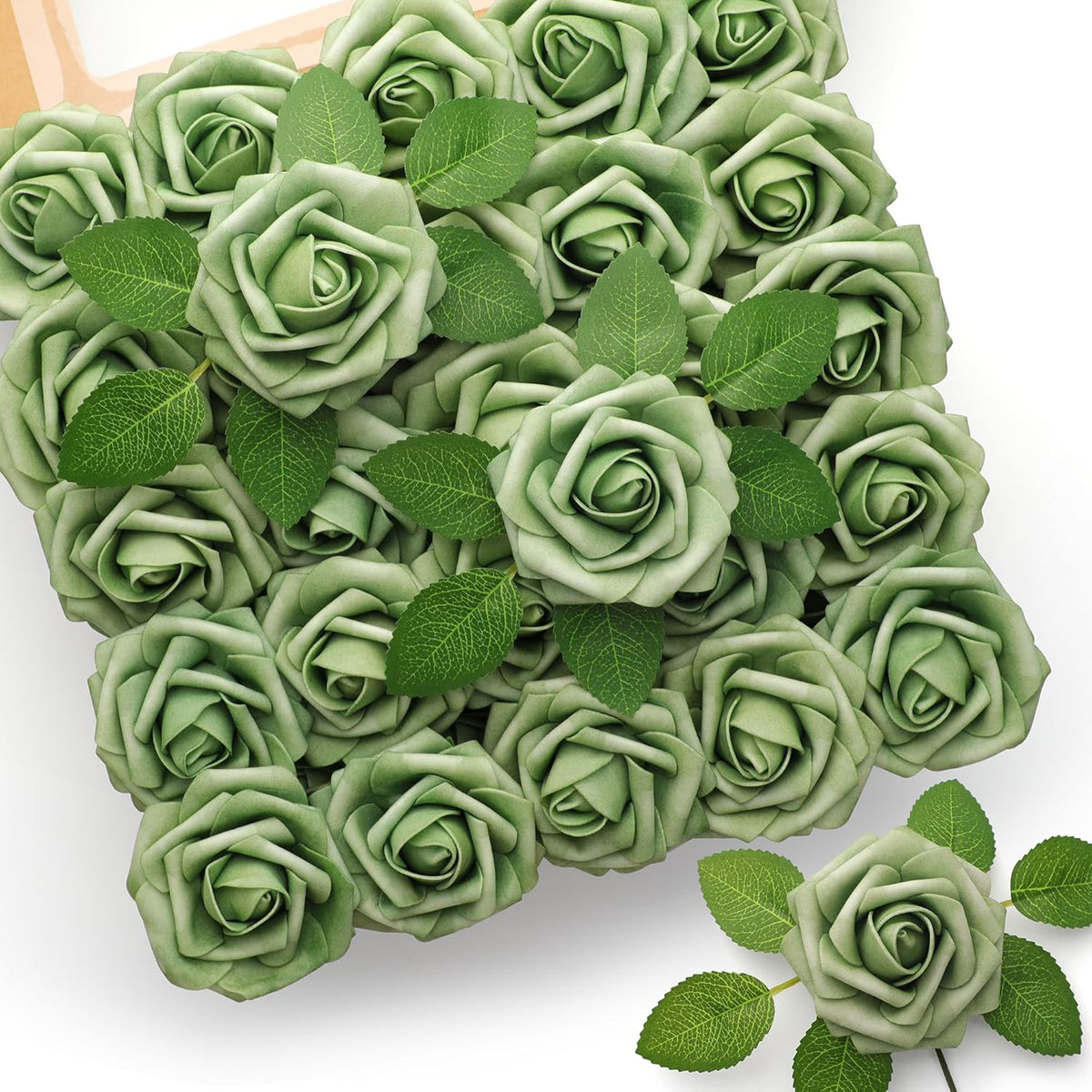 Mocoosy 50Pcs Rose Artificial Flowers, Lavender Fake Roses for Decorations, Purple Foam Fake Flowers with Stem for DIY Wedding Bouquet Bridal Shower Mother's Day Floral Arrangement Party Home Decor