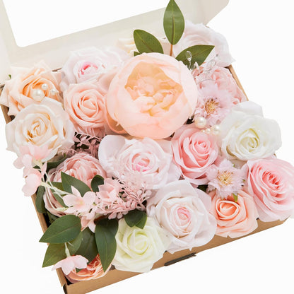 Ling's moment Fake Flowers Box, Faux Artificial Greenery Stems Foam Roses Poppy Gardenia Silk Hydrangea Peony Fabic Flower for Centerpieces Bouquet Wedding Floral Vase, English Pastel, Deluxe Combo
