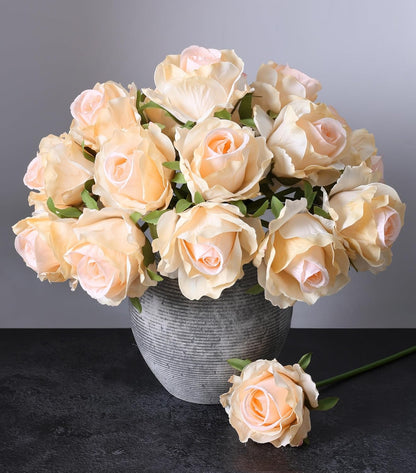 Ivydale Peony Artificial Flowers Bouquet 17.7" Faux Silk Arrangements Fake Peonies Plants Bulk Look Real Dining Table Centerpieces for Home Kitchen Wedding Party Decor, No Vase (Red)