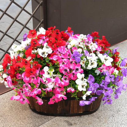 Artificial Flowers for Outdoor, UV Resistant Fake Silk Pansies Flowers, Realistic Faux Plants for Outside Indoor Porch Patio Window Box Planter Home Decor (16, Yellow Purple White Red)