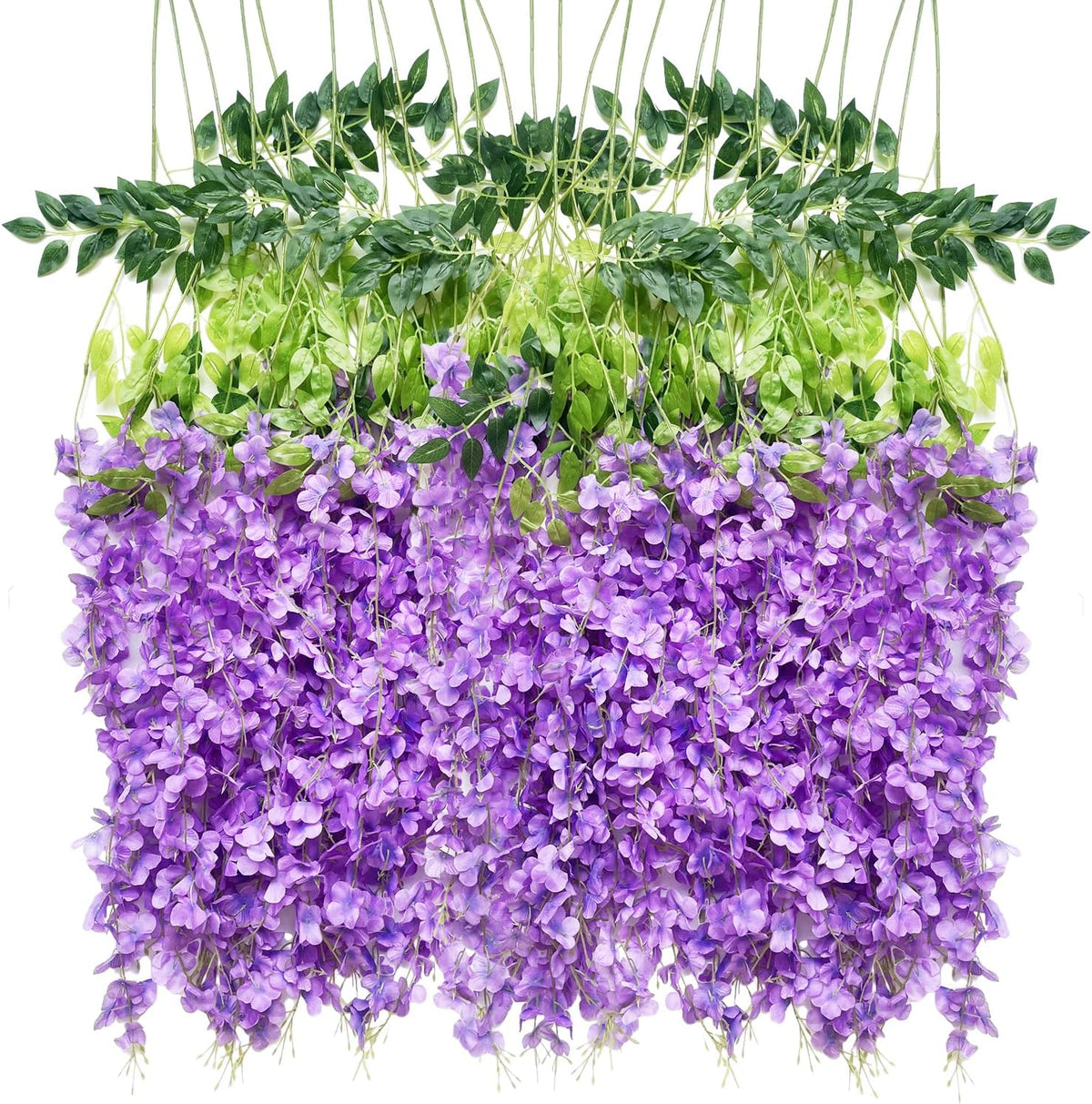 Artificial Wisteria Hanging Flowers-Fake Wisteria Flower Garland Silk Vines Rattan Decor for Home Wedding Arch Wall Garden Greenery Bedroom Outdoor Office Party Decoration (24, Purple)