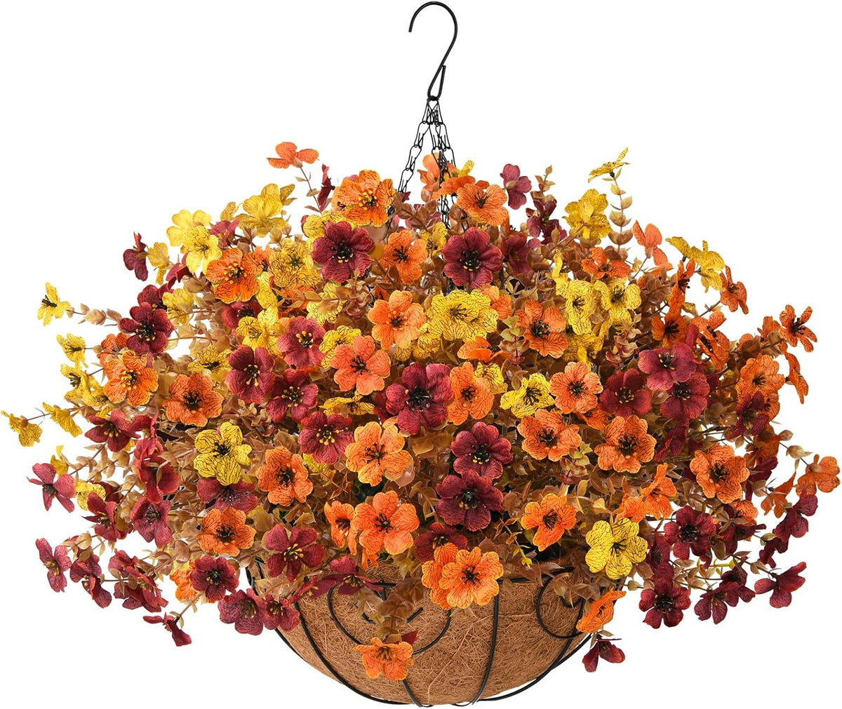 Artificial Faux Hanging Flowers Plants with Basket for Outdoor Spring Decoration, Fake Silk Daisy Outside Indoor UV Resistant Look Real Yard Patio Front Porch Garden Balcony Home Decor(Mix2)