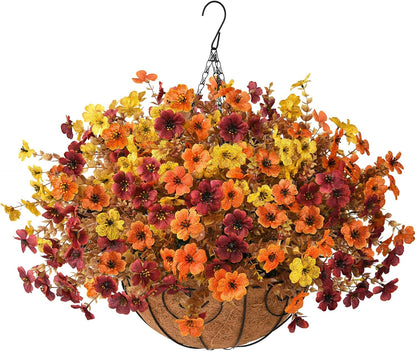 Artificial Faux Hanging Flowers Plants with Basket for Outdoor Spring Decoration, Fake Silk Daisy Outside Indoor UV Resistant Look Real Yard Patio Front Porch Garden Balcony Home Decor(Mix2)