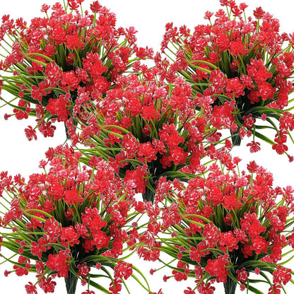 Grunyia 10 Bundles Artificial Fake Flowers, Faux Outdoor Plastic Plants UV Resistant Shrubs Outside Indoor Decorations (Blue-Eucalyptus)