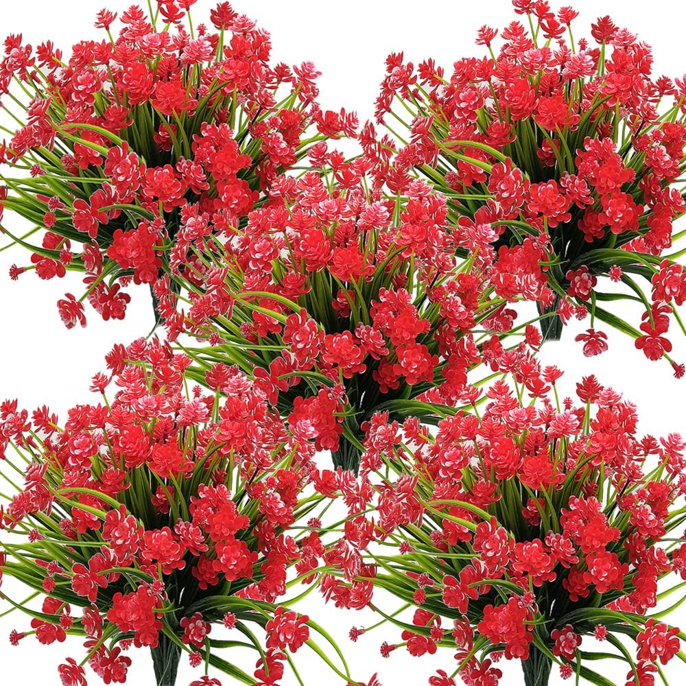 Grunyia 10 Bundles Artificial Fake Flowers, Faux Outdoor Plastic Plants UV Resistant Shrubs Outside Indoor Decorations (Blue-Eucalyptus)