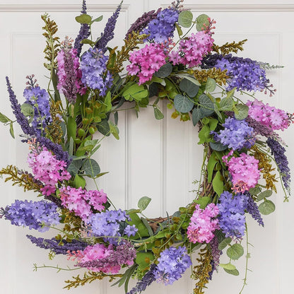 18 Inch Blue Faux Hydrangea Half Wreath, Spring Summer Year-Round Floral Wreaths Decor, Romantic Blooming Accent for Front Door, Porch, Living Room, Bedroom, Wall, Wedding Decorations