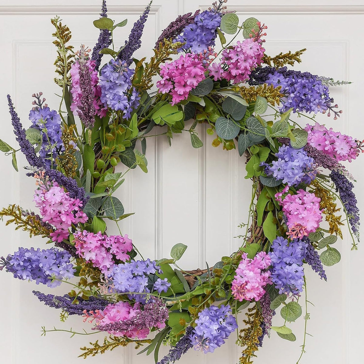 Spring Summer Wreaths for Front Door, 20 Inch Artificial Wreaths with Hydrangea Floral, Floral Wreath for Porch Wall Window Wedding Decor, All Season Wreaths for Home Outdoor Decoration