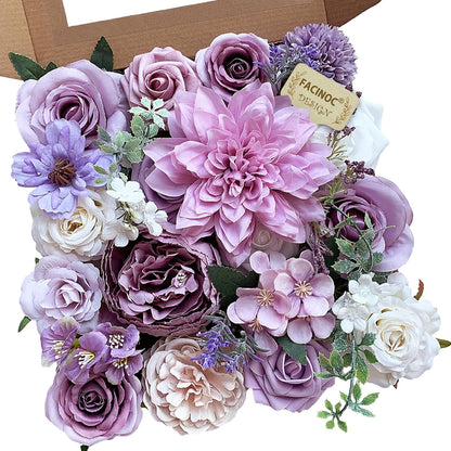 Roses Artificial Flowers Pink Bouquets Box Set for DIY Bridal Wedding Shower Decorations Fake Floral Arrangements for Party Table Centerpieces Home Decor Indoor Outdoor Dusty Blush 19 Pcs