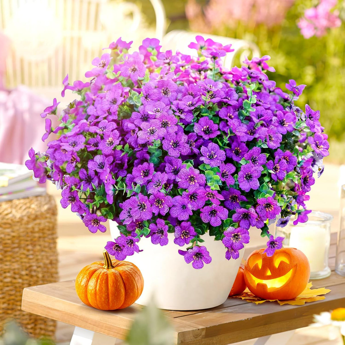 Artificial Flowers for Outdoors, Faux Flowers Daisy with Eucalyptus Leaves for Indoor Garden Home Decoration, UV Resistant Artificial Flower Fake Plants for Porch Patio, 12 Bundles (6 Multicolor)