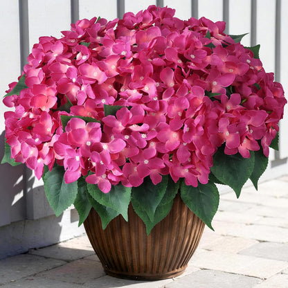 FOTEEWL 16 Bundles Artificial Hydrangea Flowers for Outdoor Decor, Realistic Faux Silk Bouquets Sun-Resistant Fake Plants for Front Door Balcony Farmhouse Garden Home Spring Summer Decor (Blue)