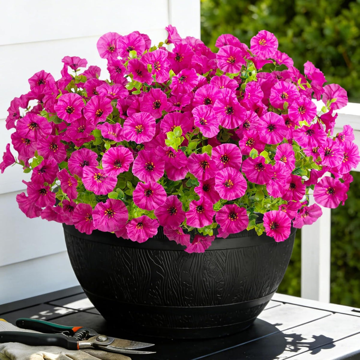 12 Bundles Morning Glory Artificial Flowers for Outdoor Decoration UV Resistant Fake Plastic Plants Artificial Greenery for Indoor Outdoor Garden Patio Window Box Home Decor