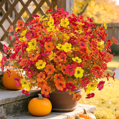 Artificial Flowers for Outdoors Fake Plants Spring Summer Decor, 12 Bundles Realistic Fake Silk Flowers Colorful Morning Glory UV Resistant Faux Flowers for Porch Outside Planter Porch Patio Yard