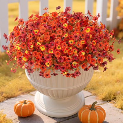 Ammyoo Artificial Fake Plants Flowers for Outdoor Spring Decor, 12 Bundles Faux Silk Mums for Planter Pot Colorful UV Resistant Look Real for Front Door Porch Patio Outside Yard(Purple Pink)