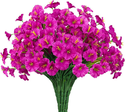 15 Bundles Artificial Flowers UV Resistant Outdoor Plants No Fade Faux Plastic Shrubs Fake Silk Flowers Window Box Garden Porch Home Decoration(Purple)