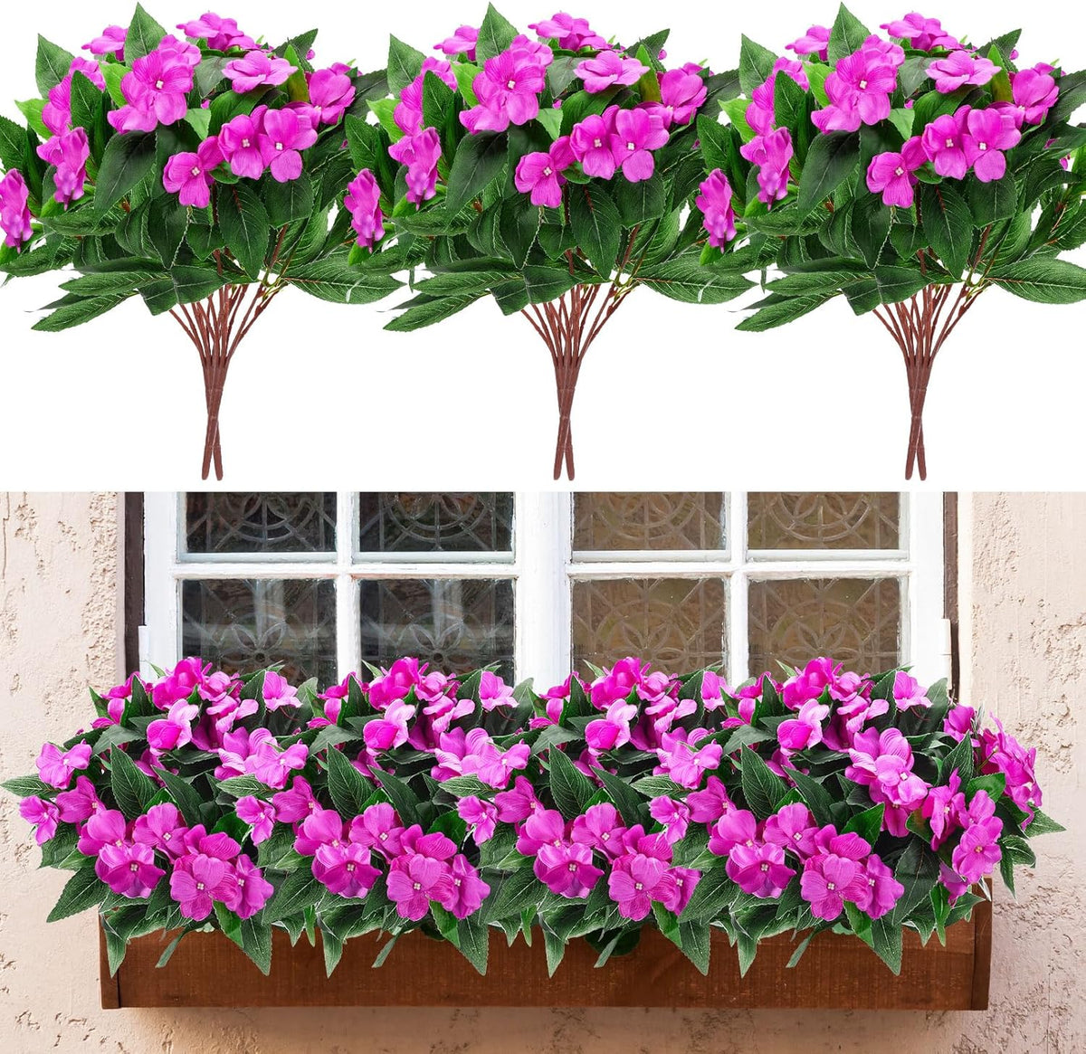10 Bundles Artificial Impatiens Bouquet Flowers for Outdoors Silk Faux Flowers Indoor Fake Plastic Plants Patio Lawn Garden Wedding Fall Thanksgiving Decor (Multi Color)