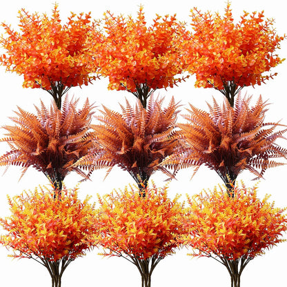 18PCS Outdoor Artificial Faux Plants Spring Summer Decorations, UV Resistant Bulk Realistic Fake Bushes Grass Eucalyptus Outside Plastic Greenery Shrubs for Front Porch Patio Window Box