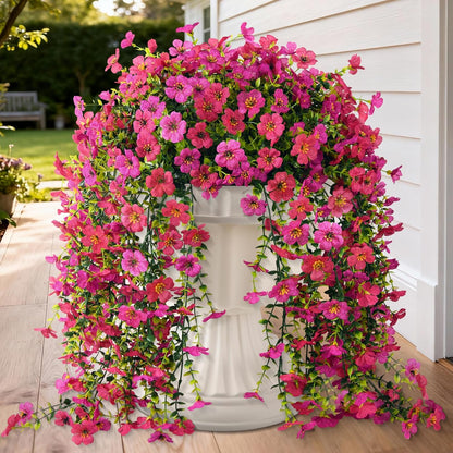 Homsunny Artificial Hanging Flowers for Outdoor, 8PCS Fake Flowers Faux Silk Daisy with Eucalyptus Leaves, UV Resistant Aritificial Outdoor Flowers for Spring Home Patio Balcony Yard Porch Decor