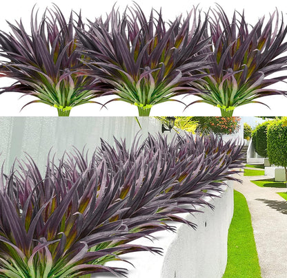 8 Bundles Artificial Plants Bushes Outdoor UV Resistant Fake Flowers Grass Bulk Faux Plastic Greenery for Fall Winter Summer Outside Window Box Planter Front Porch Yard Floral Arrangements