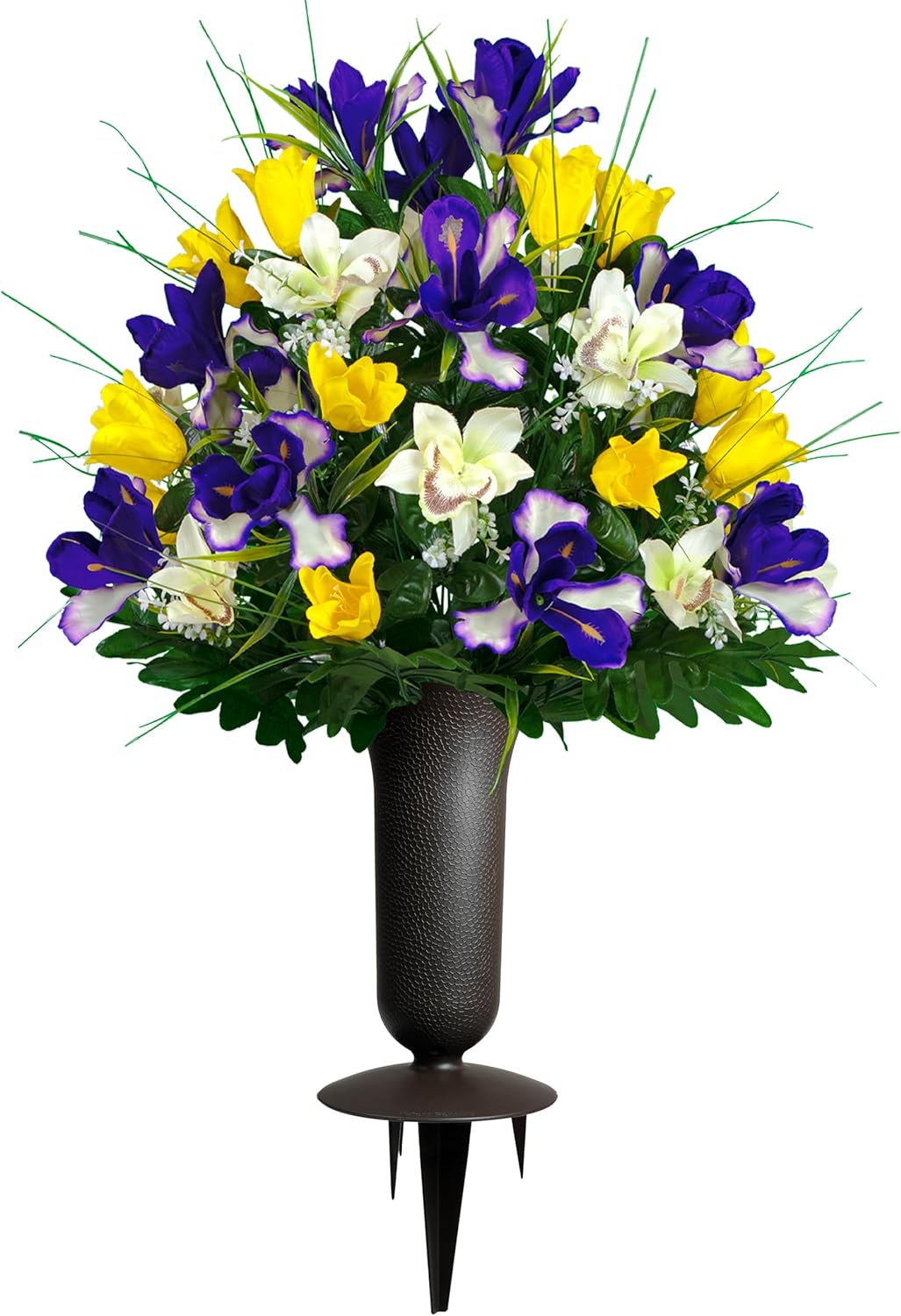 Sympathy Silks Ruby's Silk Flowers Artificial Flowers - Weighted Pot Bouquet Decoration - Height 18"-20" - Red Tulip and White Iris Potted Flowers